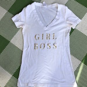 Girl Boss v neck t-shirt with gold embossed letter